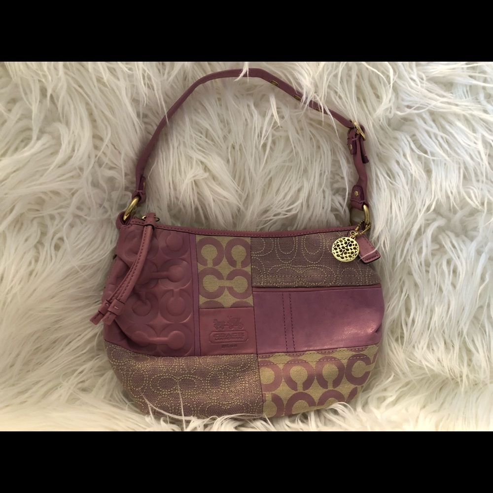 Purple patterned coach bag